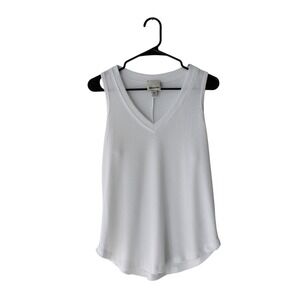 INDUSTRY Ribbed V‎ Neck Tank Top White Sleeveless